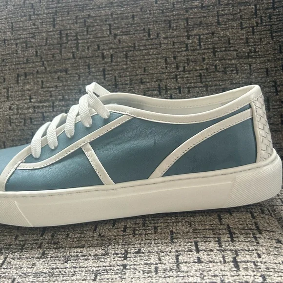 Bottega Veneta Light Blue and White Low-Top  Sneakers - Picture 3 of 9